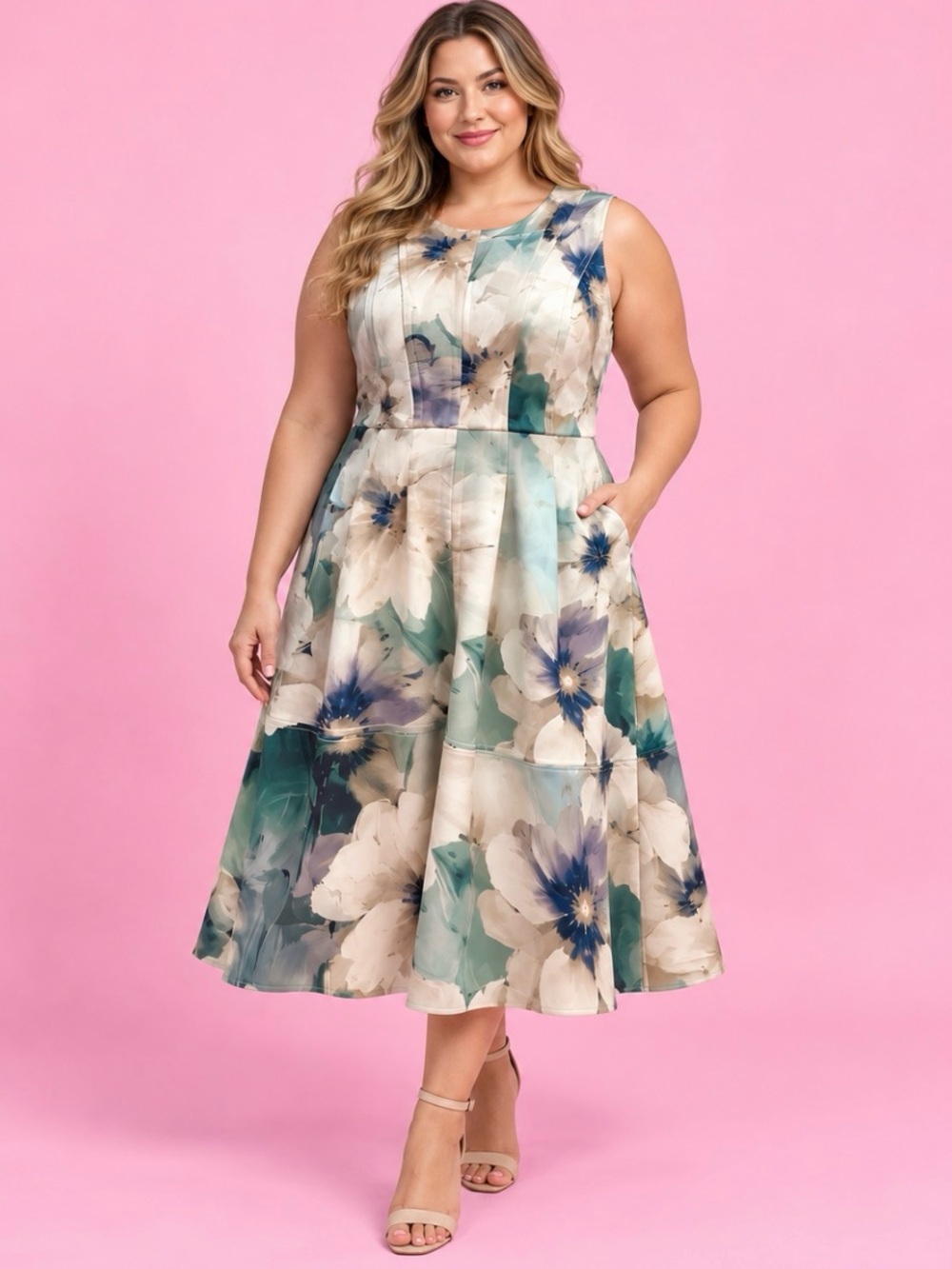 Donna Karan Floral Midi Dress – Estimated Size 18